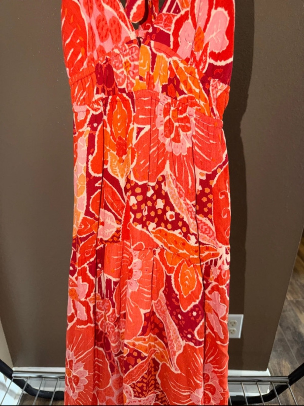 Angie Red Orange Floral Maxi Dress - Picture 2 of 4
